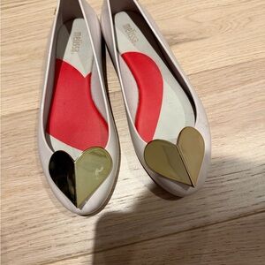 Melissa Women's Light Pink Ballet Flats with Gold Heart Accent